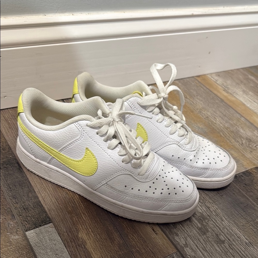 Nike White and Yellow Sneakers with Perforated Design